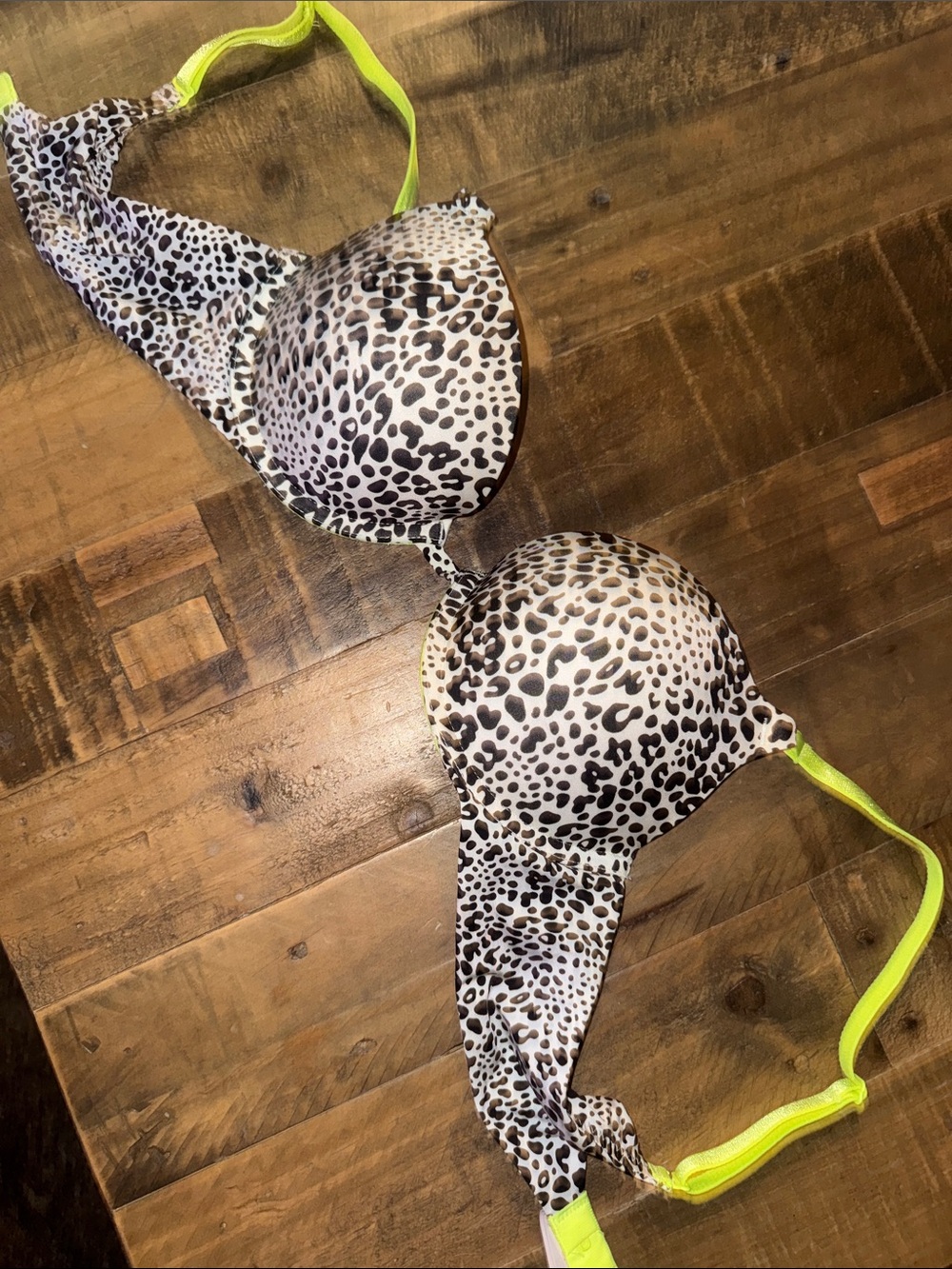 Victoria's Secret Leopard Print Push-Up Bra with Neon Yellow Straps